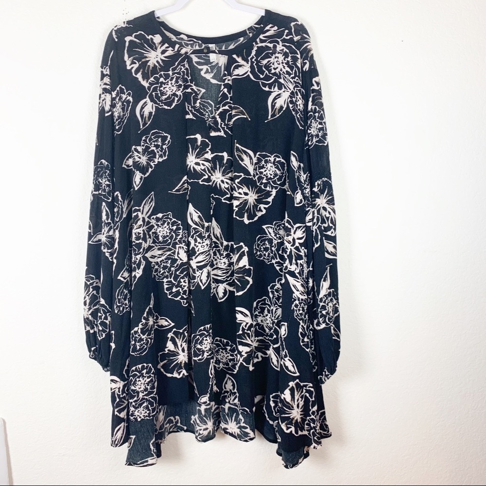Free People | Black Floral Foil Swing Dress - Picture 2 of 7